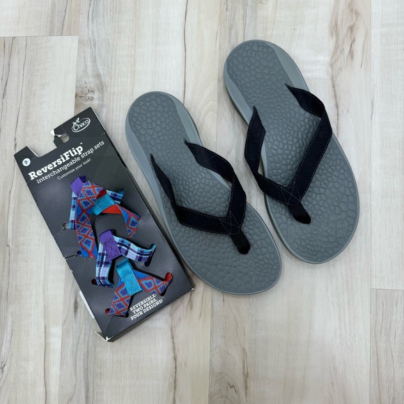Chaco Flip Flops Reversiflip Black with interchangeable straps Sz women’s 9 - Picture 3 of 5